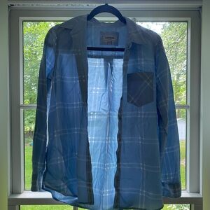 Express boyfriend button up shirt. Blue with white stripe details.